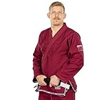 FUJI Suparaito BJJ GI and Martial Arts Uniform - Brazilian Jiu Jitsu Gi With Pearl Weave Jacket, Burgandy, Size A0